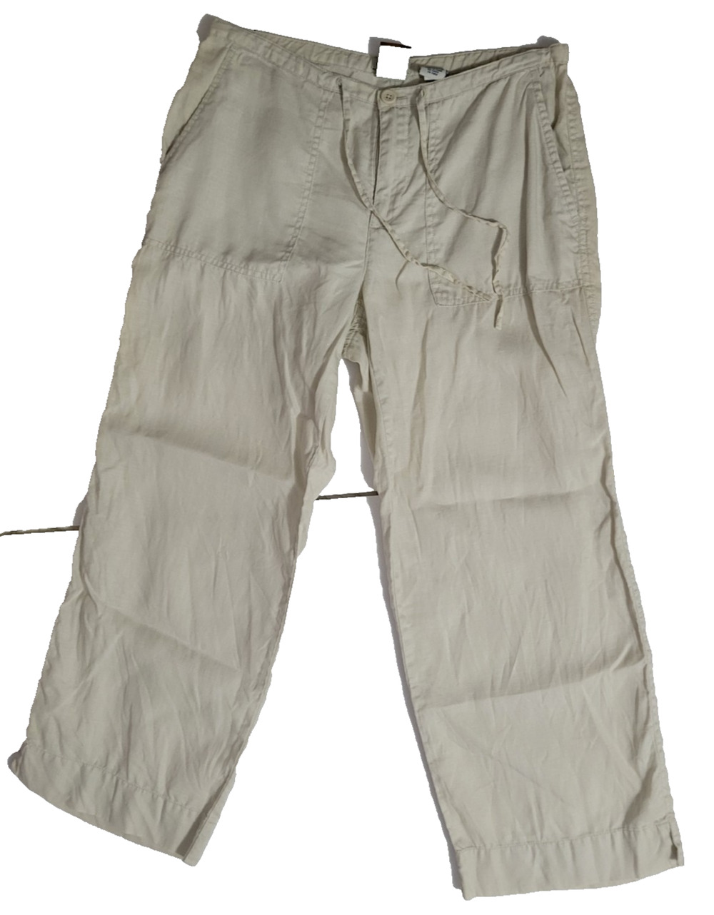 Vintage Old Navy Womens 2 Beige Linen Cargo Pants Drawstring Y2K Utility
